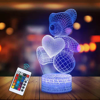 16 Цветов ночника 3D иллюзия Плюшевого мишки Детская светодиодная лампа Романтический светильник, меняющий цвет, подарок на День Святого Валентина на Рождество