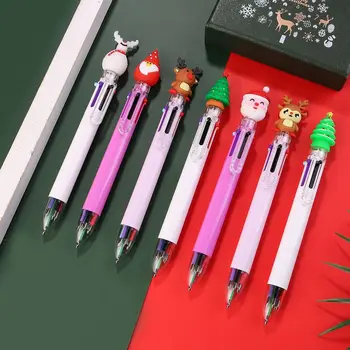 1шт Рождественская шариковая ручка с мультяшным рисунком Каваи, 6 цветов, Милый Лось, Санта-Клаус, Подарок в виде снеговика, Выдвижная ручка, Канцелярские школьные принадлежности