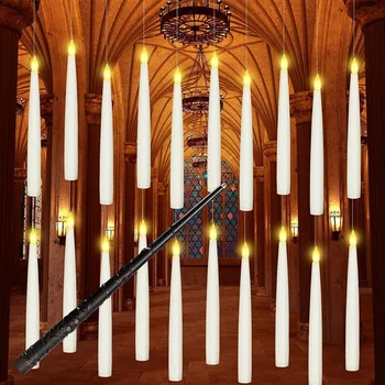 20 штук беспламенных плавающих свечей с конической формой, Набор светодиодных подвесных электрических свечей с волшебной палочкой, для украшения Рождества и Хэллоуина