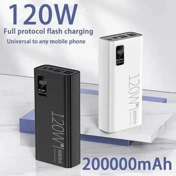 200000 мАч Power Bank 120 Вт Супер Быстрая Зарядка 100% Достаточной Емкости Портативного Зарядного Устройства Для iPhone Xiaomi Huawei