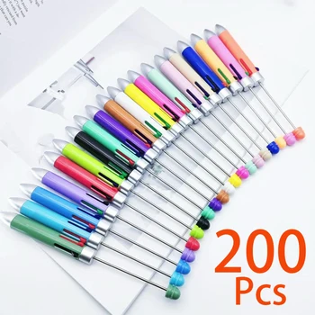200шт Бизнес-ручка из бисера 4 цвета, шариковые ручки из бисера, многоцветные пластиковые Шариковые ручки, подарочные ручки