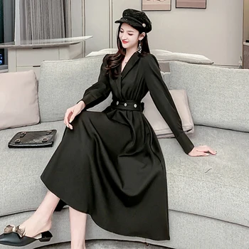 2023 Весеннее Черное платье Миди от Хепберн, Осеннее Женское Корейское Модное платье с длинным рукавом, Элегантное Облегающее Офисное Женское вечернее платье