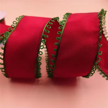 38 мм 25 ярдов Красная лента с проволочными краями, зеленые края петель для праздничного рождественского украшения, упаковка новогодних подарков.