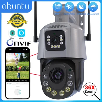 ABUNTU 6-Мегапиксельная 36-Кратная Дополнительная Камера с Зумом Wifi Камера Наружного Наблюдения С Двойным Объективом И Двумя Экранами ИК Ночного Видения CCTV IP-Камера ICSEE
