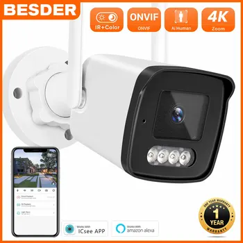 BESDER 8MP Аудио IP-Камера Wifi Wireless AI Human Detect iCSee 4MP CCTV Bullet Камера Наружного Наблюдения Со Слотом Для SD-Карты