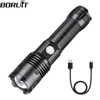 BORUiT P50 Мощный светодиодный фонарик, перезаряжаемый через USB, Масштабируемый фонарик, Защитный молоток, Водонепроницаемый Кемпинг, Тактический Аварийный фонарь