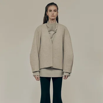 Classi @ Модный бренд, женские шерстяные смеси 2023, осенне-зимние повседневные свободные шерстяные куртки без пуговиц, минимализм