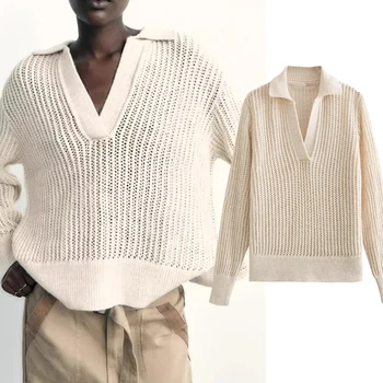 Elmsk 2023 Зимний трикотаж, британский модный свитер-поло в стиле ретро, повседневный пуловер, свитер для женщин