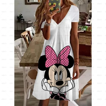 Joint Disney Mickey, тонкое сексуальное платье, летнее женское уличное платье Harajuku, элегантное вечернее платье, платье длиной до колен с большим V-образным вырезом