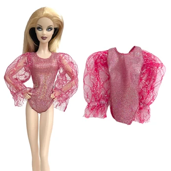 NK, 1 шт, розовый купальник для 1/6 BJD, кружевной костюм с пышными рукавами, модная одежда, игрушки для девочек, подходящие для кукол Барби, аксессуары