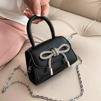 Блестящая вечерняя сумочка с бантом, кошелек, Мини-маленькая квадратная сумка 2023, Модная летняя фиолетово-розовая женская сумка на цепочке, сумка-мессенджер через плечо.