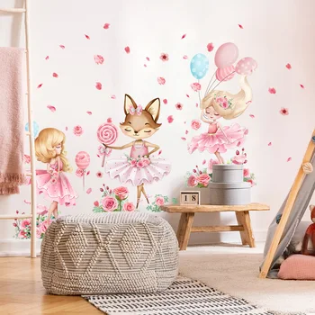 Большие розовые наклейки на стены для детей, украшение детской комнаты, Декоративный мультяшный декор для домашнего интерьера, наклейки на наклейки для девочек