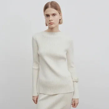 Весенне-осенний новый женский вязаный пуловер из тонкого 100% шелка с длинными рукавами Row 2023