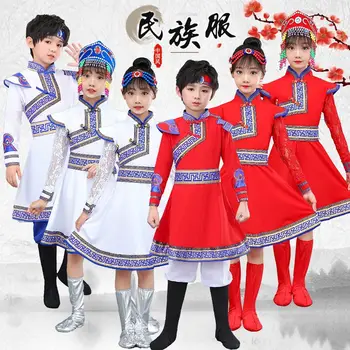 Детская одежда для монгольских танцев, одежда для мальчиков и девочек, детская одежда для монгольских выступлений, Палочки для еды, танцевальный монгольский халат
