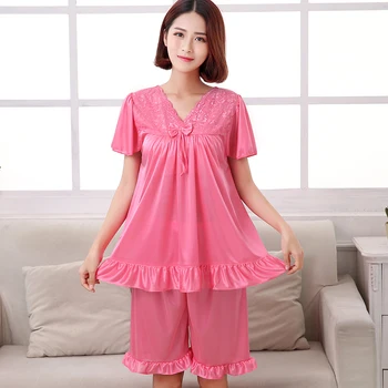Женская сексуальная шелковая атласная пижама с V-образным вырезом, женский пижамный комплект с коротким рукавом, пижамы, Летняя домашняя одежда, одежда для сна для женщин