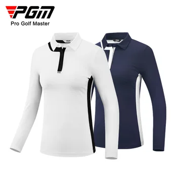 Женская футболка для гольфа PGM с длинным рукавом, осенне-зимние виды спорта, ткань контрастного цвета, тонкий дизайн, одежда для гольфа для женщин YF531