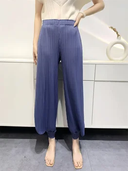 Женские плиссированные брюки Miyake 2023, летние Новые корсетные брюки-фонарики, свободные брюки с высокой талией