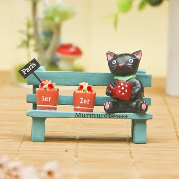Животное Черная Кошка Поливает скамейку для цветов, Фигурка, Настольный аксессуар, Сказочный сад из Мха, миниатюрный котенок, украшение для дома своими руками, подарок ребенку