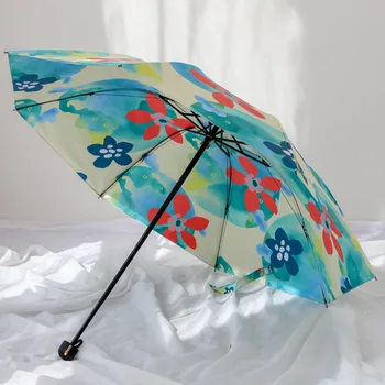 Изысканные цветы, трехстворчатый двухслойный зонт, цветы, Солнцезащитный крем, защита от ультрафиолета, Солнцезащитный козырек, складной зонт двойного назначения для девочки