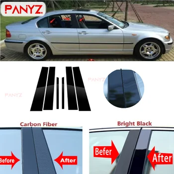 Карбоновая оконная дверная колонна автомобиля, накладка на стойку стойки BC, подходит для BMW 3 серии E46 Седан 1995-2004, наклейка для ПК с зеркальным эффектом