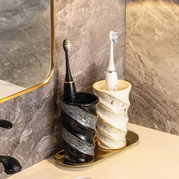 Керамическая спиральная креативная чашка для полоскания рта Home Couple Cup для ванной Комнаты с золотой росписью, чашка для мытья посуды, аксессуары для ванной комнаты, ванная комната