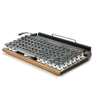Клавиатура для Пишущей Машинки в стиле Ретро, Беспроводная Клавиатура Bluetooth, USB, Механические Панк-Колпачки для Настольных ПК/ Ноутбуков/Телефонов-Цвет дерева