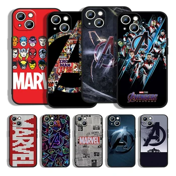 Классный Чехол Для Телефона С Логотипом Marvel Avengers Для Apple iPhone 14 13 12 11 XS XR X 8 7 6 6S 5 5S SE Pro Max Plus mini Черного Цвета