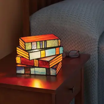 Книжная лампа с витражным стеклом, Винтажная тумбочка для спальни, рабочего кабинета, настольная лампа для чтения decoración hogar