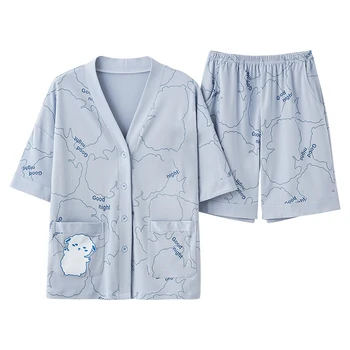 Комплект женской пижамы из 100% хлопка, Летняя новая простая пижама с коротким рукавом, Милая домашняя одежда с героями мультфильмов