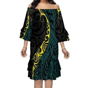 Летнее женское повседневное платье на одно плечо с короткими рукавами, сшитое на заказ платье с винтажными узорами в стиле полинезийского искусства
