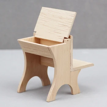 Миниатюрный деревянный стол-стул 1:12, модель стола и стула 2 в 1, Студенческий стол, декор для кукольного домика, детская игрушка для ролевых игр