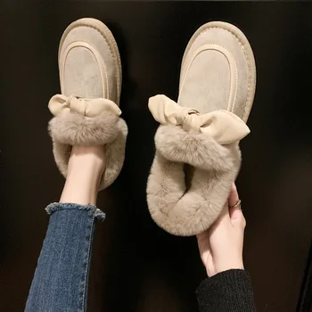 Модные Короткие зимние ботинки-трубочки, Женская зимняя обувь с бантом и плюшем Внутри, сапоги на платформе
