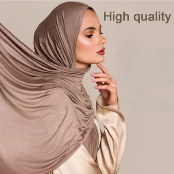 Модный Модальный Хлопчатобумажный Шарф-Хиджаб из Джерси, Длинная мусульманская Шаль, Простой Мягкий Тюрбан, Повязки на голову Для женщин, Африканская повязка на голову