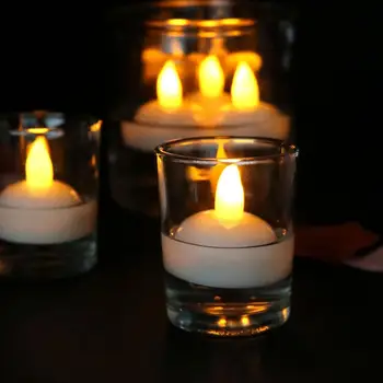 Набор из 5 мерцающих беспламенных водонепроницаемых свечей, плавающих на воде, светодиодных пластиковых чайных ламп на батарейках для спа-салона у бассейна