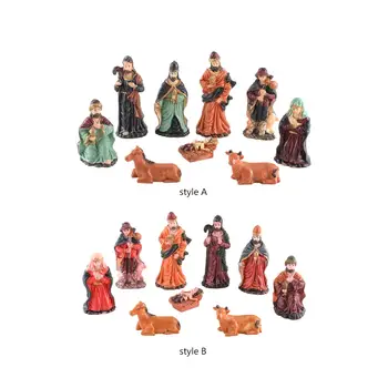 Набор фигурок рождественского вертепа из 9 предметов, украшение из смолы ручной работы.