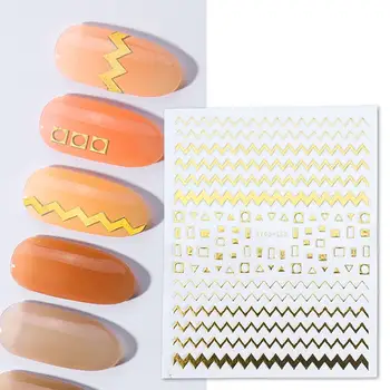 Новая наклейка для ногтей золотистого цвета с геометрическими формами из ПЭТ-материала, долговечная наклейка для ногтей для салона