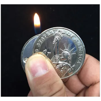 Новинка Металлический Мини-Факел в форме монеты, Бутановая Зажигалка, Курильщик, Евро Доллар, Огненный Гаджет, Подарочный Ключ, Аксессуары, Подвеска
