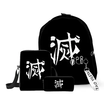 Новый продукт с периферийной печатью Аниме Demon Slayer Kimetsu No Yaiba, школьная сумка из трех частей, студенческий рюкзак, наплечный пенал