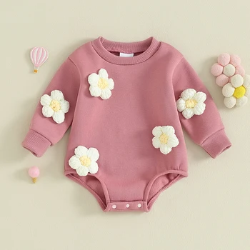 Одежда Для новорожденных девочек, толстовка с длинными рукавами и 3D цветочным рисунком, комбинезон, теплая осенняя одежда с пузырьками для младенцев