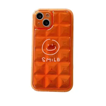 Оранжевый Лазерный Кубик с Улыбающимся Лицом, Двухслойный Чехол для iPhone 14 13 Pro Max Plus, Задняя Крышка Телефона для 12 11 Pro X XS Max XR Capa