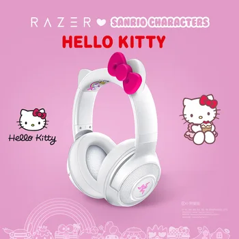 Оригинальные светящиеся наушники Hello Kitty Razer Гарнитура Cat Беспроводная Bluetooth Гарнитура Модный Милый Музыкальный Телефон Компьютерный микрофон