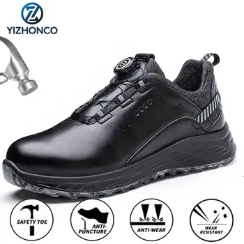 Осенний составной носок, кнопка поворота головы, мужская защитная рабочая обувь, водонепроницаемая кожаная защитная обувь, изоляция 6 КВ, Обувь YIZHONCO