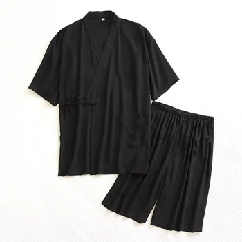 Пижамы Пижамы Мужчины Юката Халат Ночная Рубашка Комплект Япония Наряд Брюки Традиционный Стиль Платье Оби Мягкий Японский Хлопок Хаори