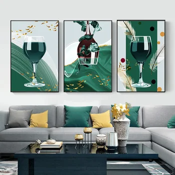 Плакат Скандинавии, Зеленые бокалы для вина, настенное искусство, холст, печать для гостиной, Современный скандинавский роскошный домашний декор Cuadros