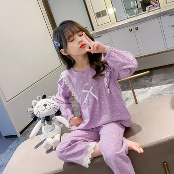 Принцесса для девочек в корейском стиле, Тонкая осень 2022, Новая детская пижама, Хлопковая пижама для девочек с длинным рукавом, Комплект одежды для девочек