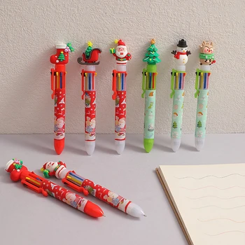 Рождественская восьмицветная шариковая ручка, симпатичная шариковая ручка для печати, праздничный подарок для детей, Веселый Рождественский декор для дома, Рождественский орнамент