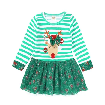 Рождественские детские платья для девочек, хлопковые повседневные платья для девочек с длинным рукавом, весенне-осенняя детская одежда, платье для девочек 1-6 лет