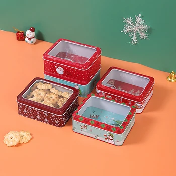 Рождественский квадратный набор металлических банок для консервирования, коробка для конфет, подарочная коробка для хранения печенья, железная банка, коробка для домашнего хранения