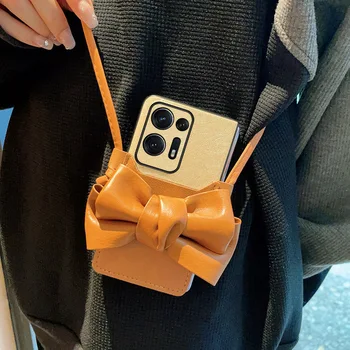 Роскошный кожаный кошелек с бантом-картой, ремешок для ожерелья через плечо, чехол для телефона Samsung Galaxy Z Fold 5 Z Fold 4 Z Fold 3 2 Capa