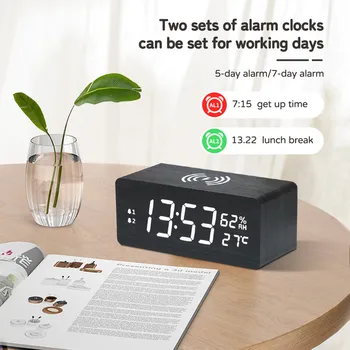 Светодиодный будильник, электронные маленькие прикроватные часы с дисплеем температуры и влажности, часы с маленьким будильником